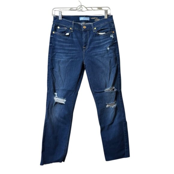 7 For All Mankind Dark Wash b(air) Denim Roxanne Ankle Blue Jeans Size 29 Preppy - Picture 1 of 16